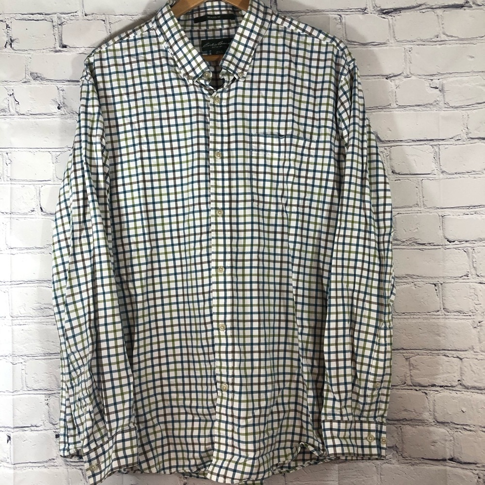 Eddie Bauer Mens Plaid Shirt Button Down long Sleeve Relaxed Fit size XL